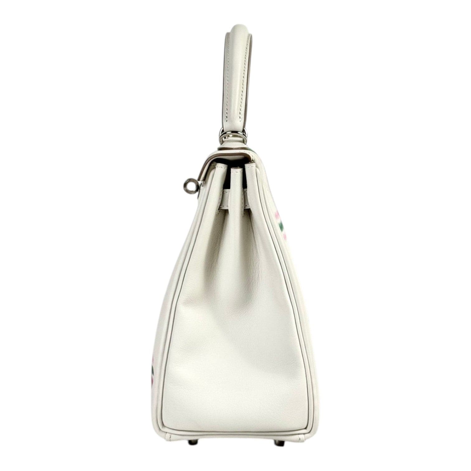 Hermes Hermes Kelly 25 Tartan Light Swift Gris Pale/Bubblegum/Vert Moyen PHW