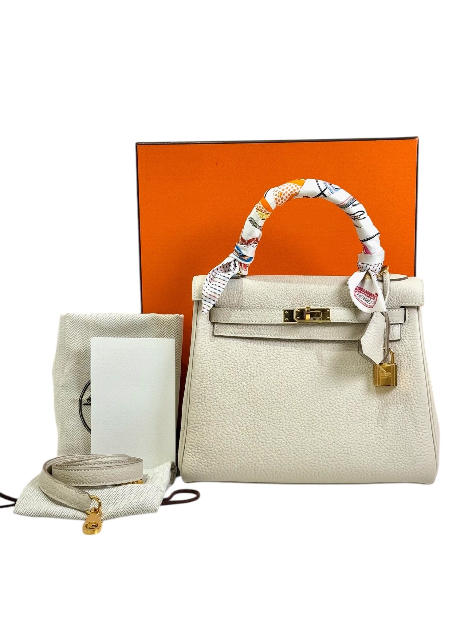 Hermes Hermes Kelly 25cm Craie Togo Z Stamp