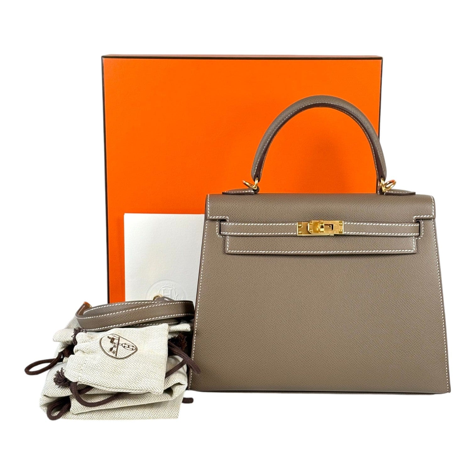 Hermes Hermes Kelly 25cm Epsom Etoupe - B Stamp - Full Set