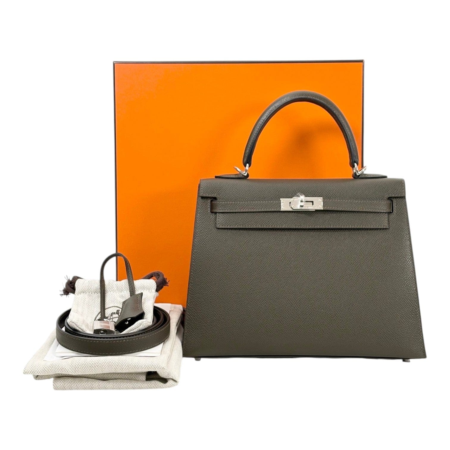 Hermes Hermes Kelly 25cm in V8 Vert Loden Epsom with PHW - Full Set - G Stamp
