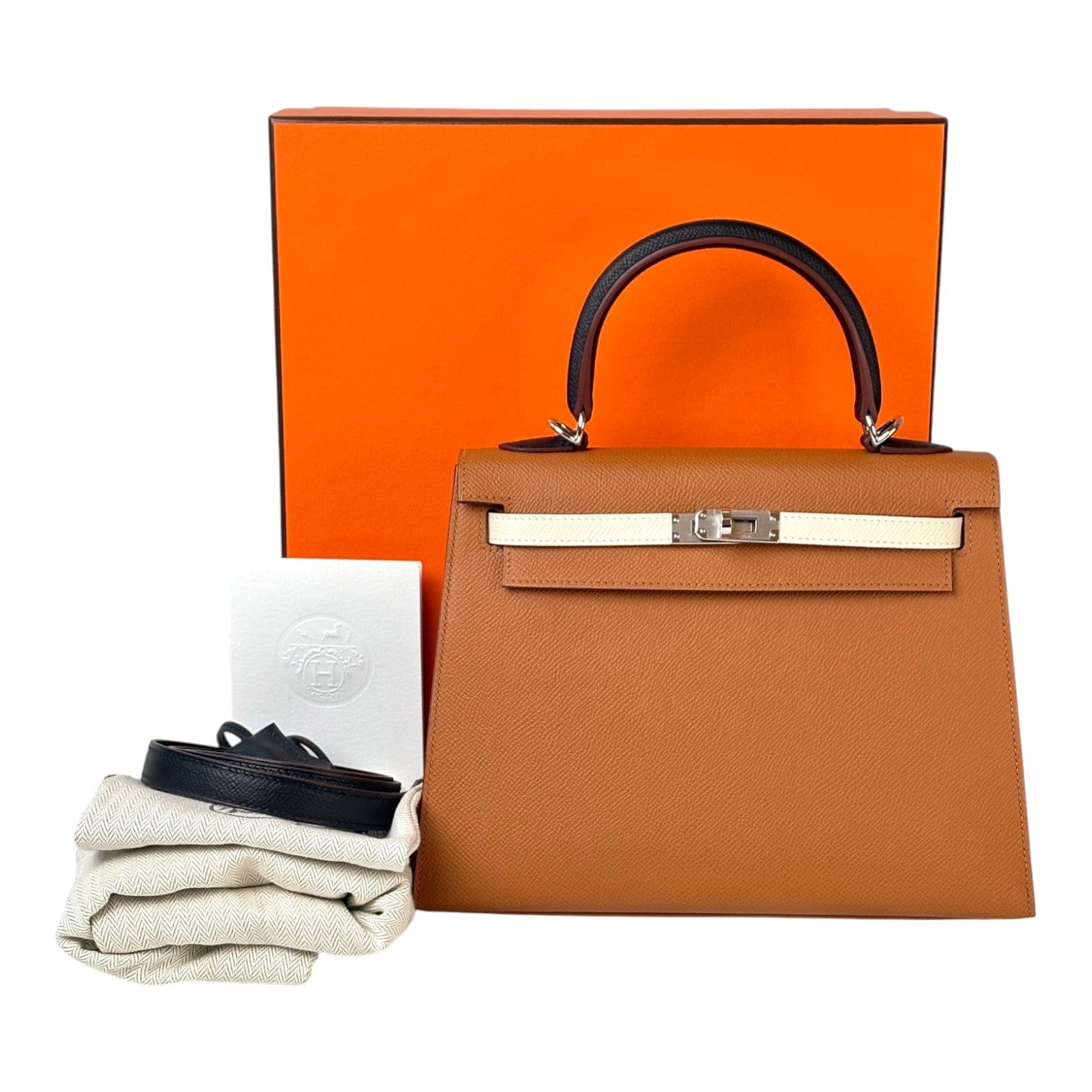 Hermes Hermes Kelly 25cm Multi Color Gold/Black/Nata/Blue Epsom