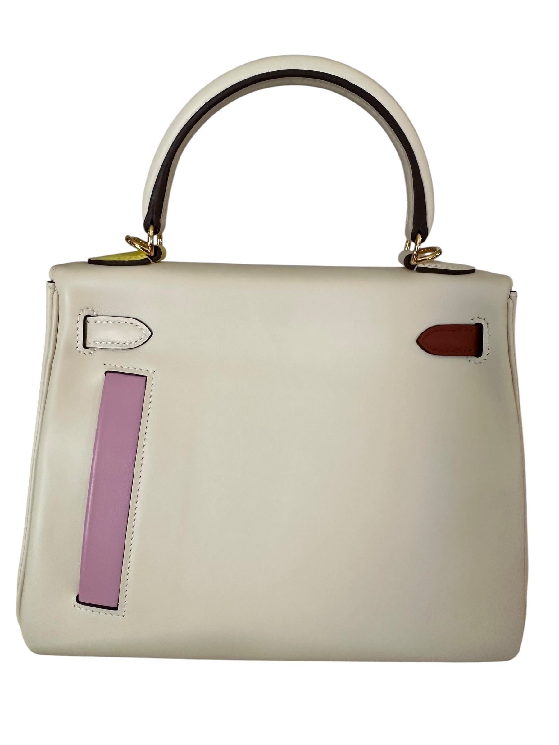 Hermes Hermes Kelly 25cm Retourne Colourmatic in Nata/Chai/Cuivre/Lime/Mauve - Full Set - U Stamp