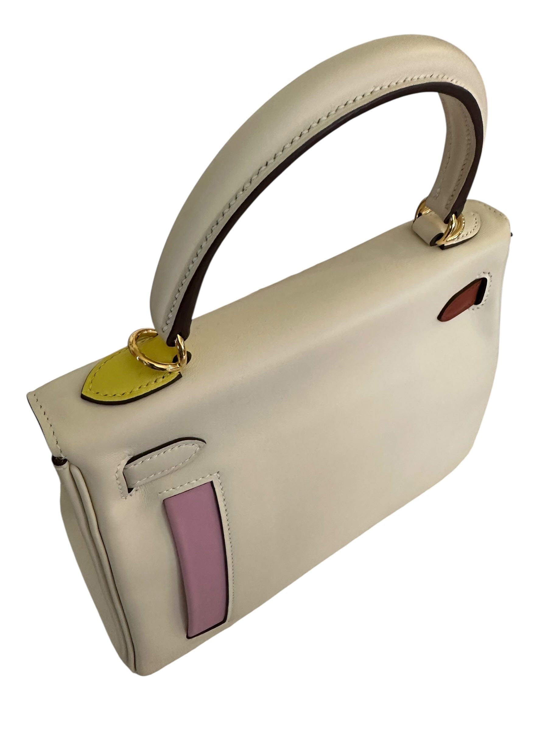 Hermes Hermes Kelly 25cm Retourne Colourmatic in Nata/Chai/Cuivre/Lime/Mauve - Full Set - U Stamp
