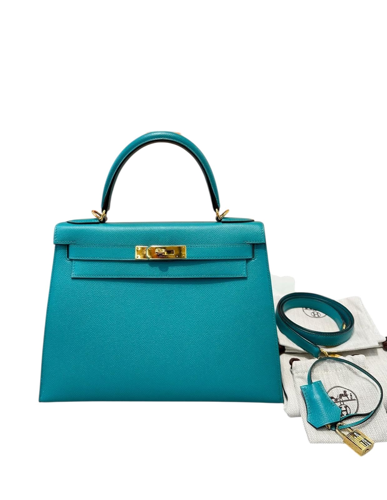 Hermes Hermes Kelly 28cm Blue Paon in Epsom with GHW - Full Set - X Stamp