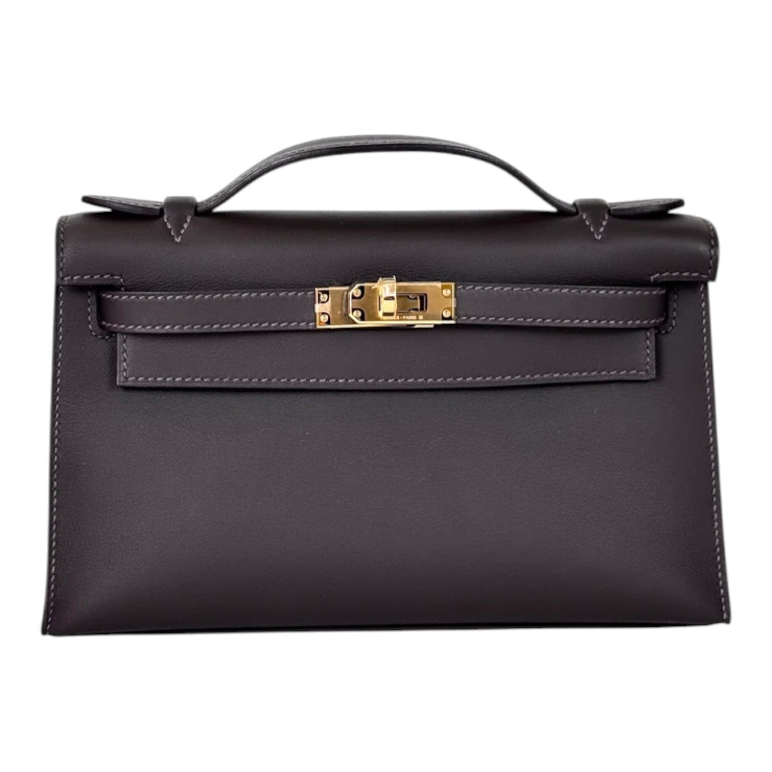 Hermes Hermes Kelly Pochette Bag in Swift T3 Bai Brun - Full Set - K Stamp