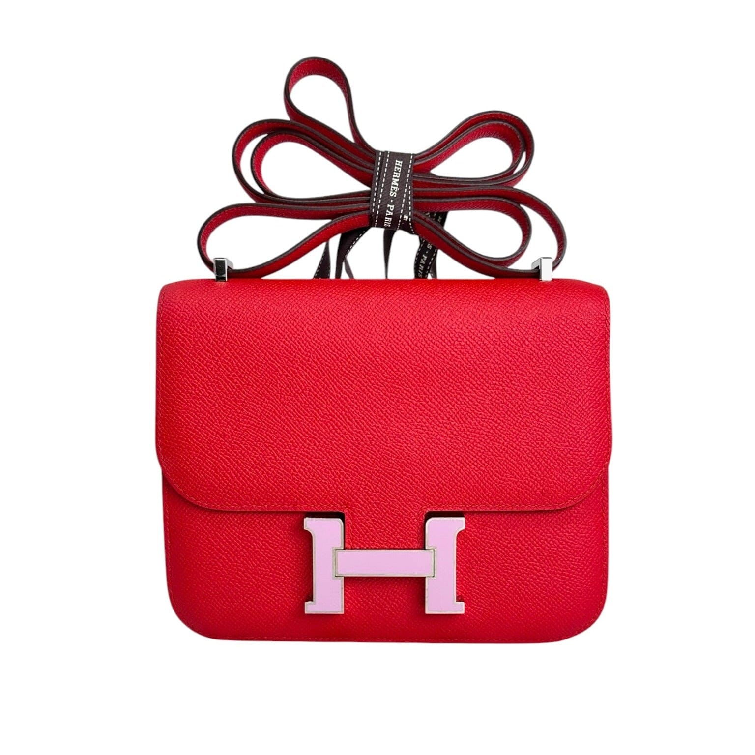 Hermes Hermes Red Constance 18 with Pink Enamel Closure in Epsom Leather