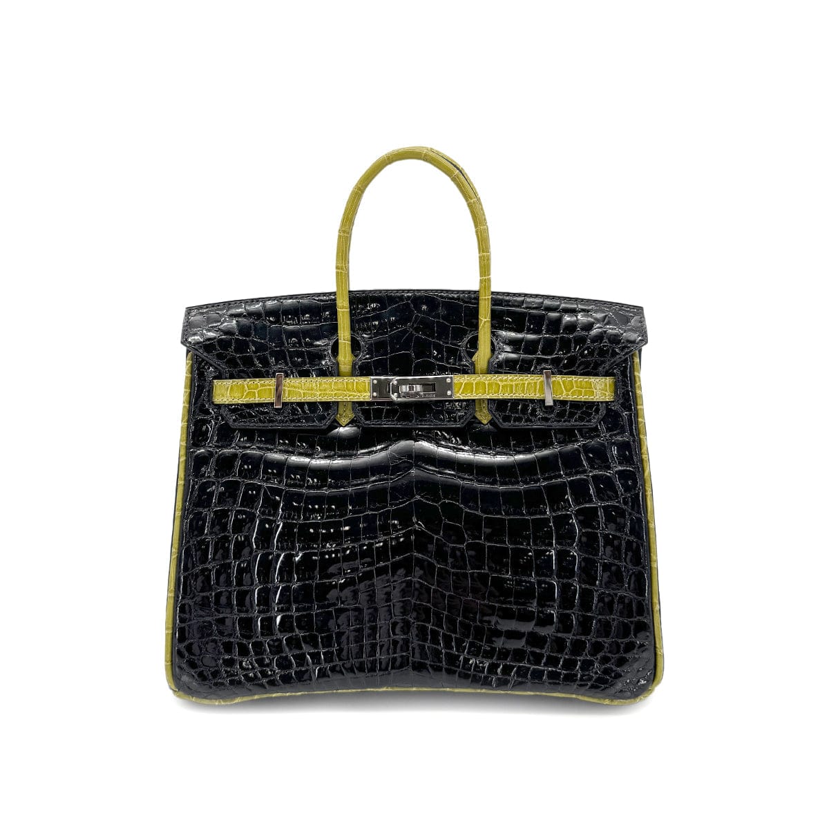 hermes HERMES BIRKIN 25 BLACK CHARTREUSE CROCODILE NILOTICUS LISSE HAND BAG □H SHW 90267754