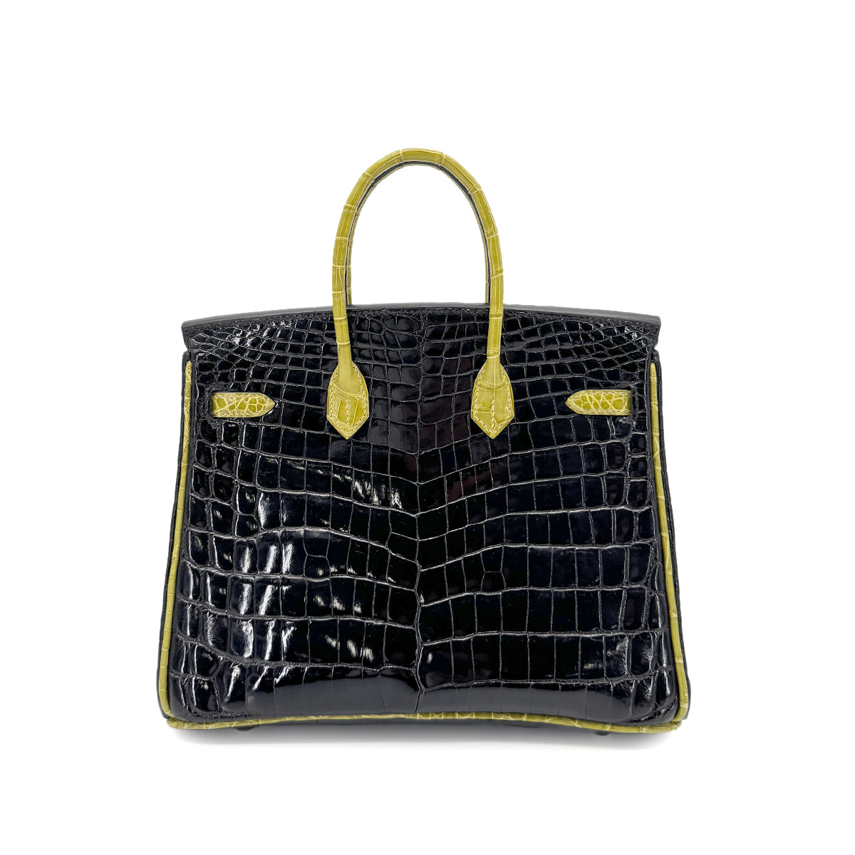 hermes HERMES BIRKIN 25 BLACK CHARTREUSE CROCODILE NILOTICUS LISSE HAND BAG □H SHW 90267754