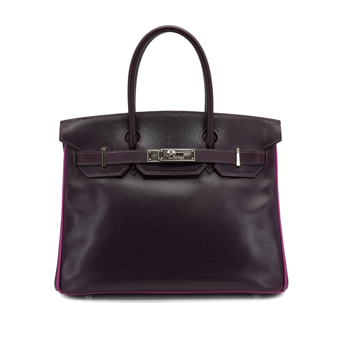 HERMES HERMES BIRKIN 30 RAISIN CYCLAMEN BOX CALF HAND BAG 2004 SQUARE H PALLADIUM HARDWARE 90326774