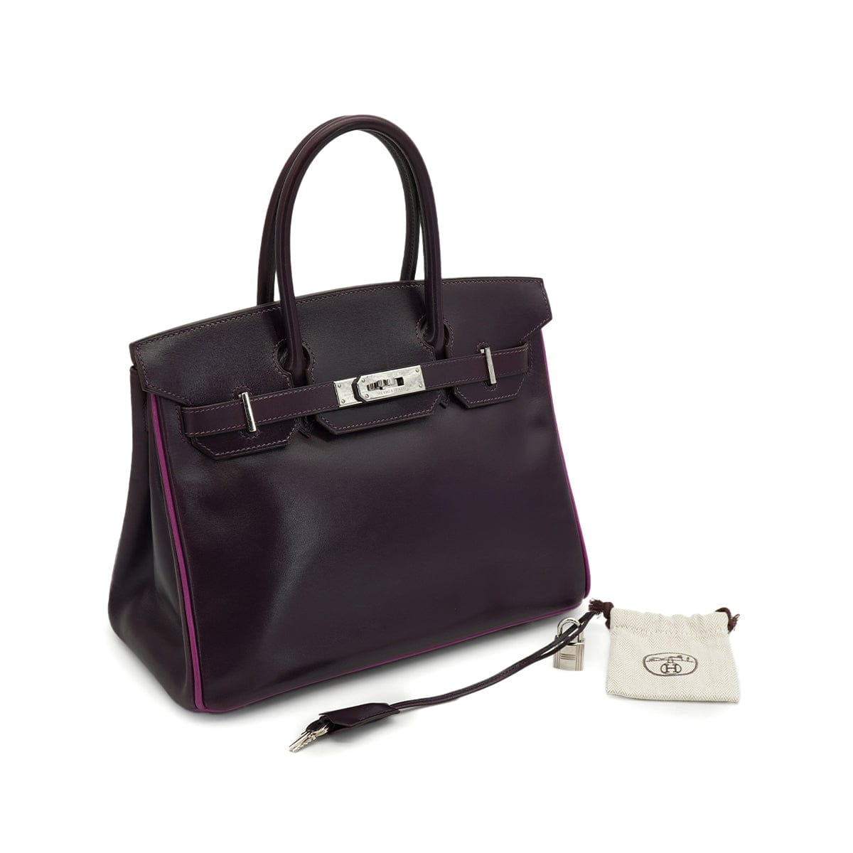 HERMES HERMES BIRKIN 30 RAISIN CYCLAMEN BOX CALF HAND BAG 2004 SQUARE H PALLADIUM HARDWARE 90326774