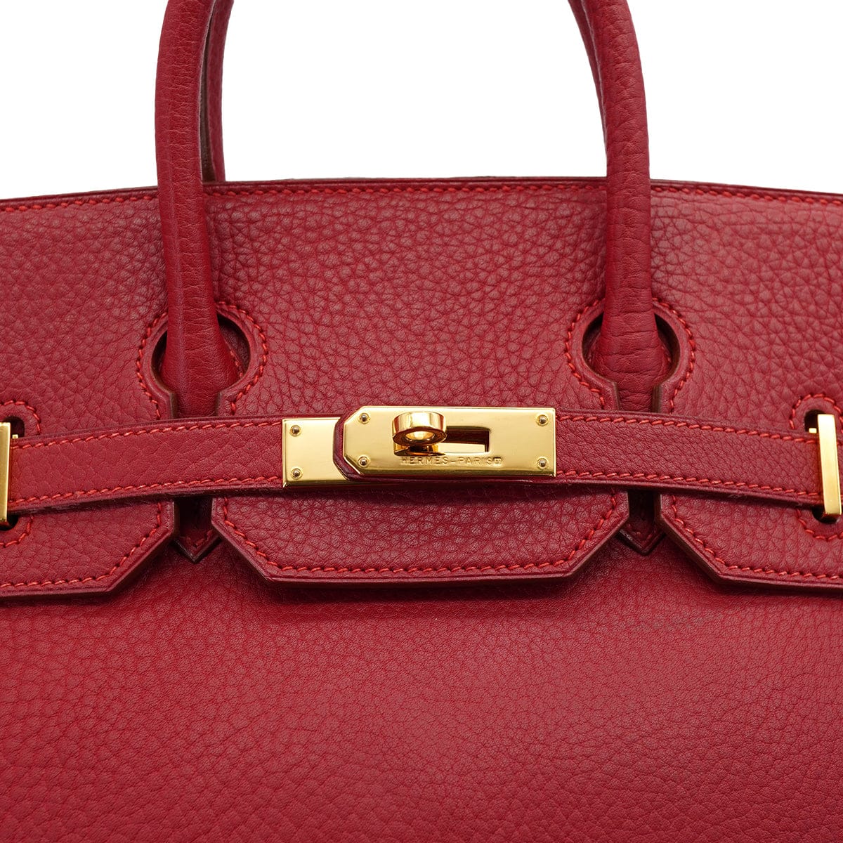 HERMES HERMES HAUT A COURROIES 32 ROUGE VIF FJORD HAND BAG 1993 CIRCLE W GOLD HARDWARE 90326656