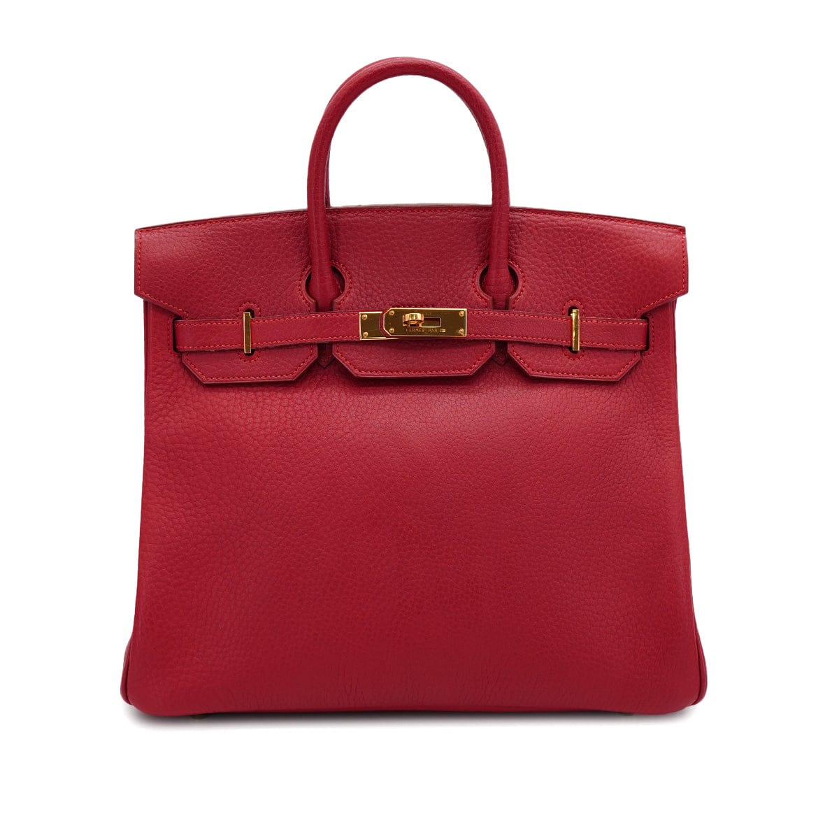HERMES HERMES HAUT A COURROIES 32 ROUGE VIF FJORD HAND BAG 1993 CIRCLE W GOLD HARDWARE 90326656