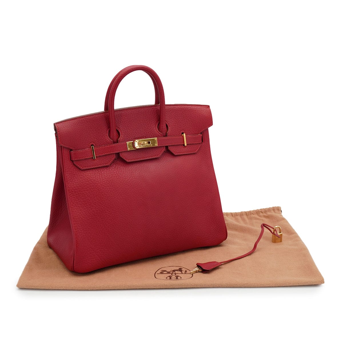 HERMES HERMES HAUT A COURROIES 32 ROUGE VIF FJORD HAND BAG 1993 CIRCLE W GOLD HARDWARE 90326656