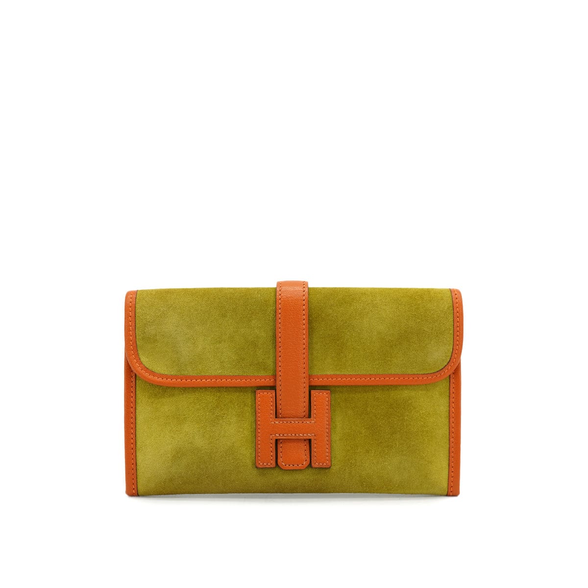 HERMES HERMES JIGE MINI ANIS GREEN ORANGE DEBRIS CLUTCH BAG 2006 SQUARE J 90326664