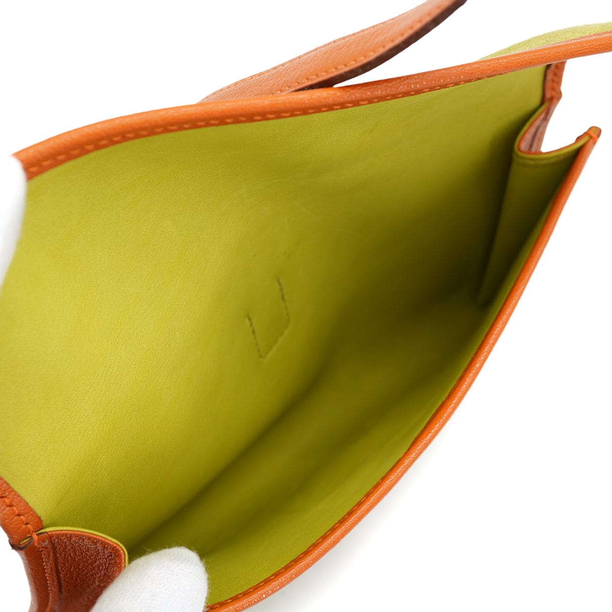 HERMES HERMES JIGE MINI ANIS GREEN ORANGE DEBRIS CLUTCH BAG 2006 SQUARE J 90326664