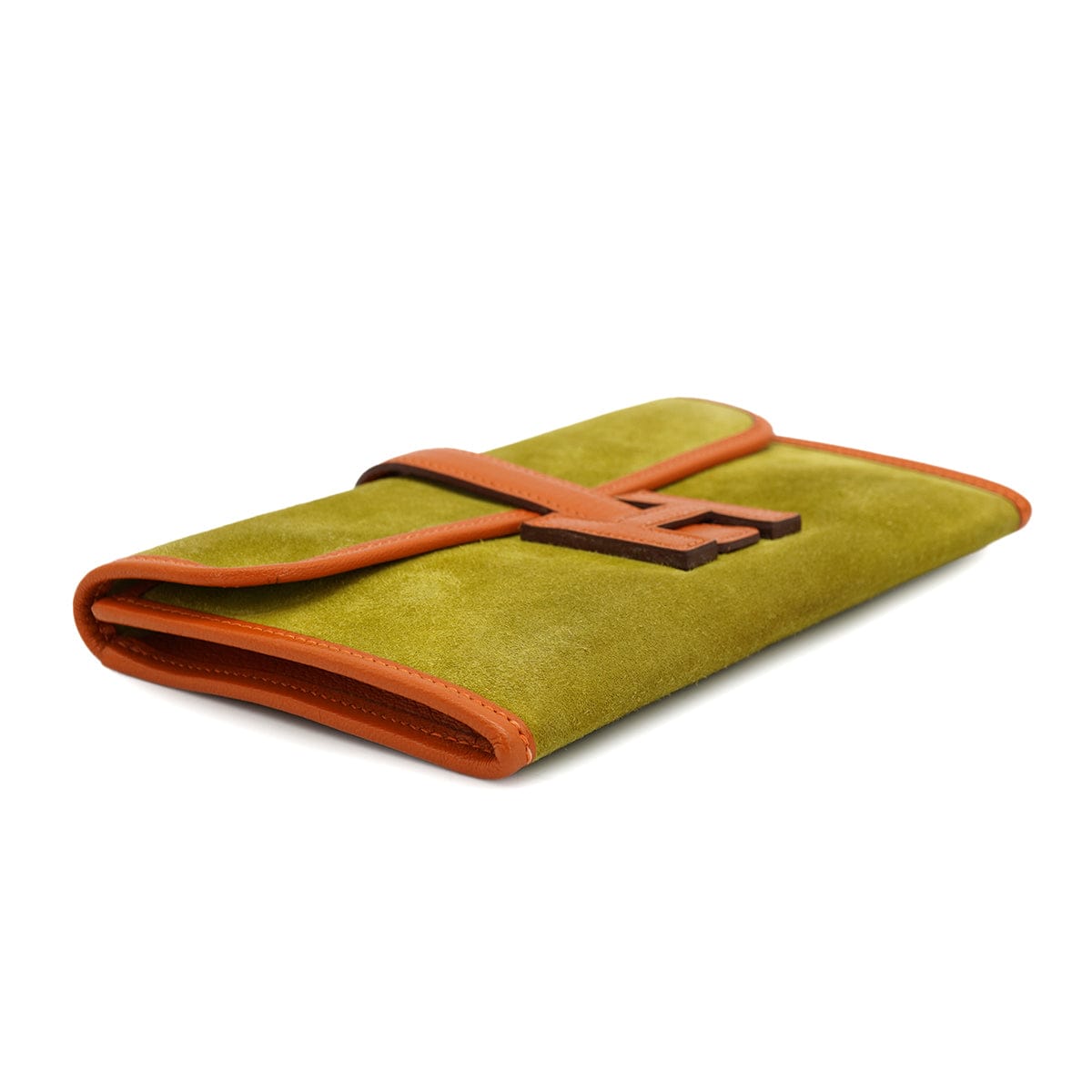 HERMES HERMES JIGE MINI ANIS GREEN ORANGE DEBRIS CLUTCH BAG 2006 SQUARE J 90326664