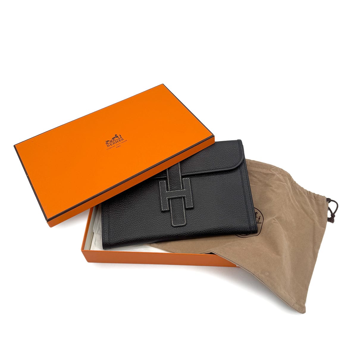 HERMES HERMES JIGE PM BLACK ARDENNES CLUTCH BAG □A 90304688