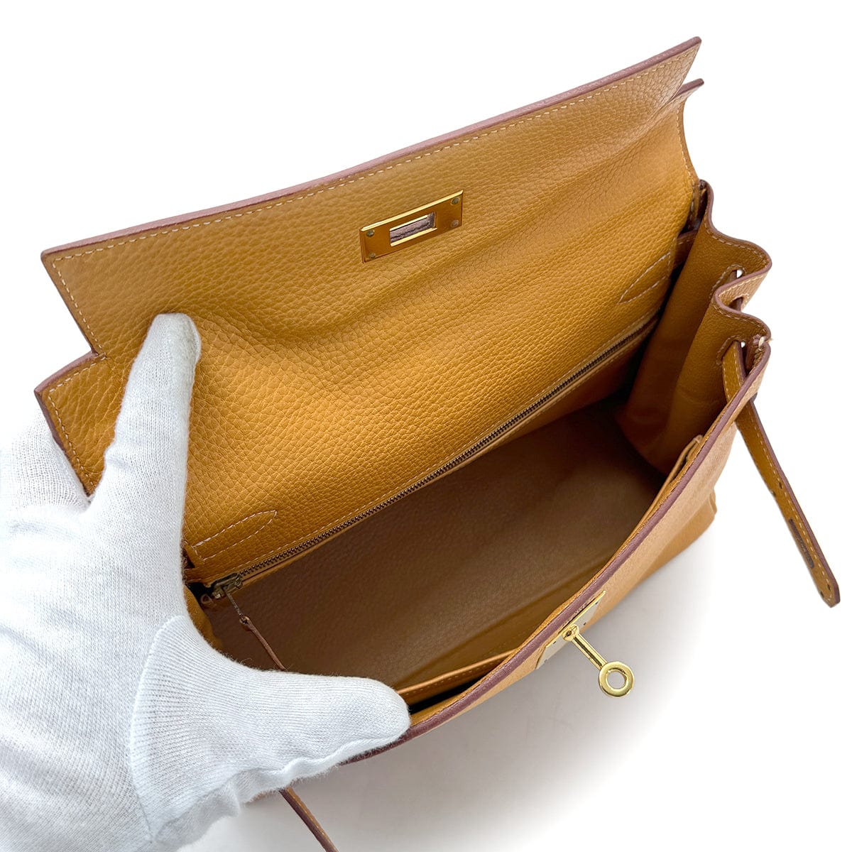 Hermes HERMES KELLY 28 RETOURNE NATURAL FJORD HAND SHOULDER BAG □C GHW 90269179