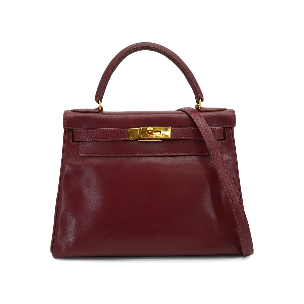 HERMES HERMES KELLY 28 RETOURNE ROUGE H BOXCALF HAND SHOULDER BAG 1991 CIRCLE U GOLD HARDWARE 90326657