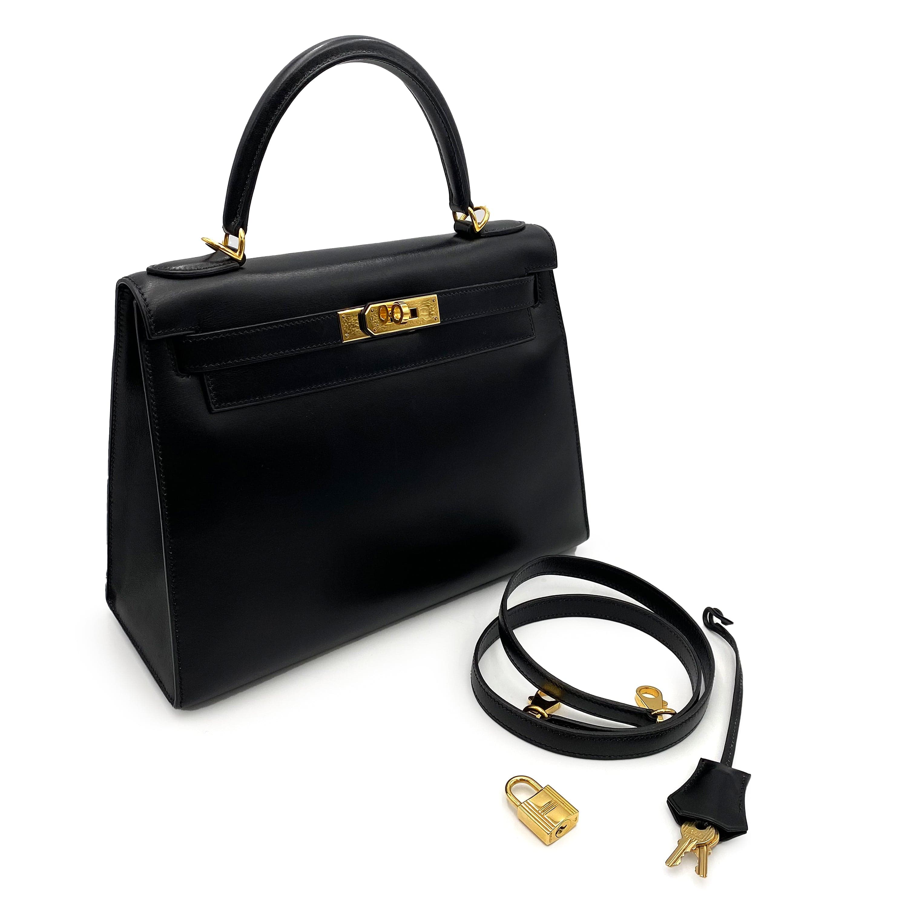 Hermès Hermes Kelly 28 Sellier Black Boxcalf GHW #D