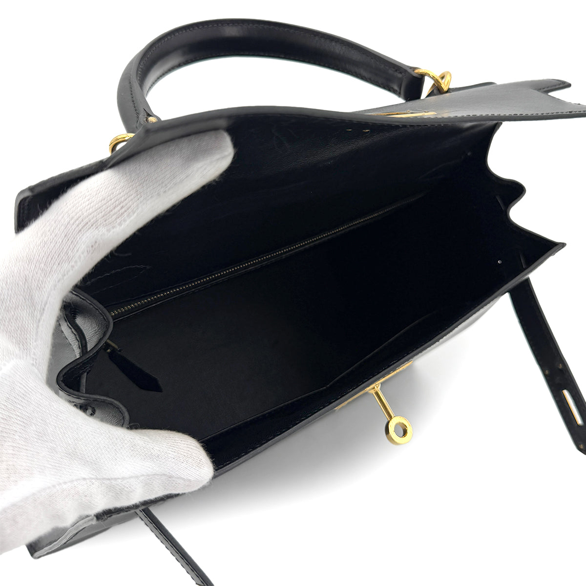 Hermes HERMES KELLY 28 SELLIER BLACK BOXCALF HAND SHOULDER BAG □D GHW 90273890