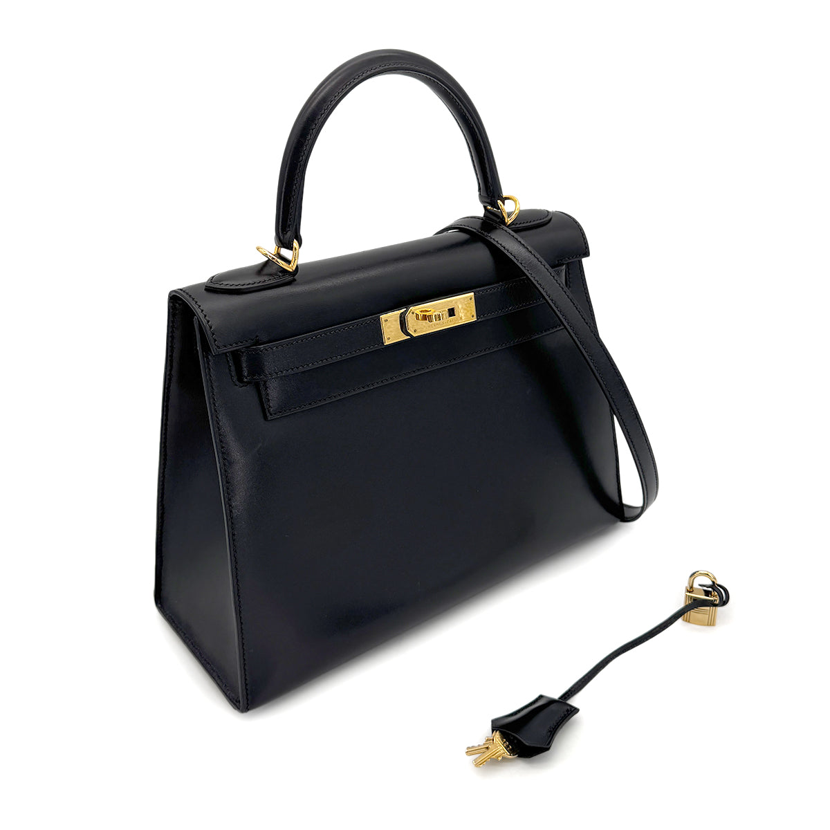 Hermes HERMES KELLY 28 SELLIER BLACK BOXCALF HAND SHOULDER BAG □D GHW 90273890