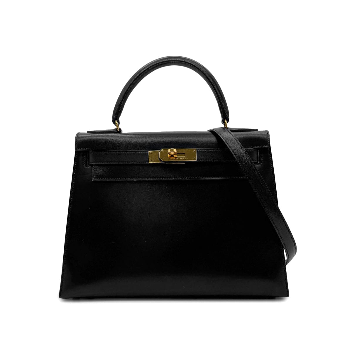 Hermes HERMES KELLY 28 SELLIER BLACK BOXCALF HAND SHOULDER BAG 〇U GHW 90306558