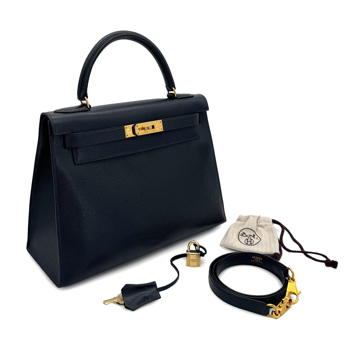 HERMES HERMES KELLY 28 SELLIER BLUE INDIGO COUCHEVEL HAND SHOULDER BAG 〇U GHW 90300026