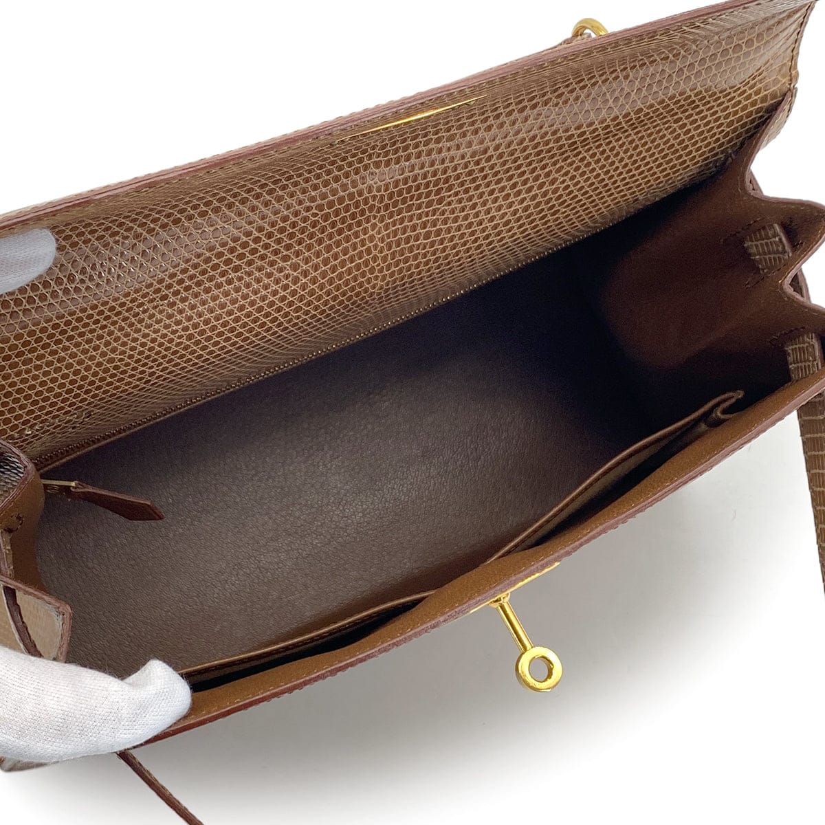 HERMES HERMES KELLY 28 SELLIER BROWN LIZARD HAND SHOULDER BAG 1995 CIRCLE Y GOLD HARDWARE 90325605