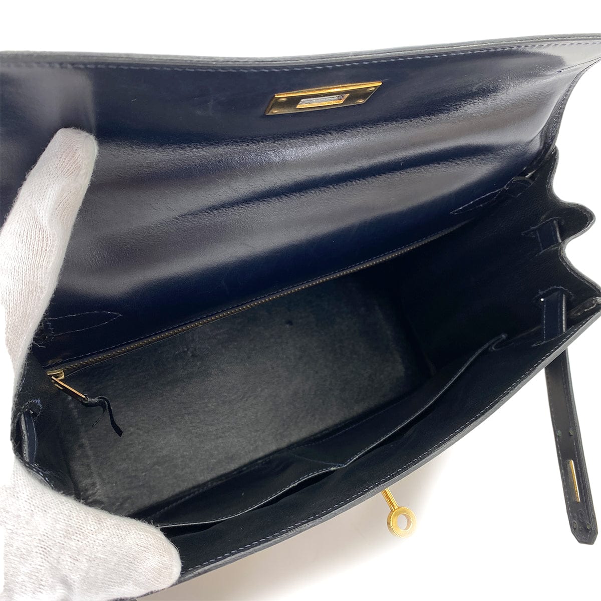 Hermes HERMES KELLY 28 SELLIER NAVY BOX CALF TOILE H HAND SHOULDER BAG 〇C 90249821
