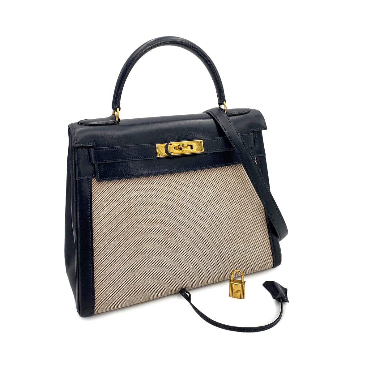 Hermes HERMES KELLY 28 SELLIER NAVY BOX CALF TOILE H HAND SHOULDER BAG 〇C 90249821