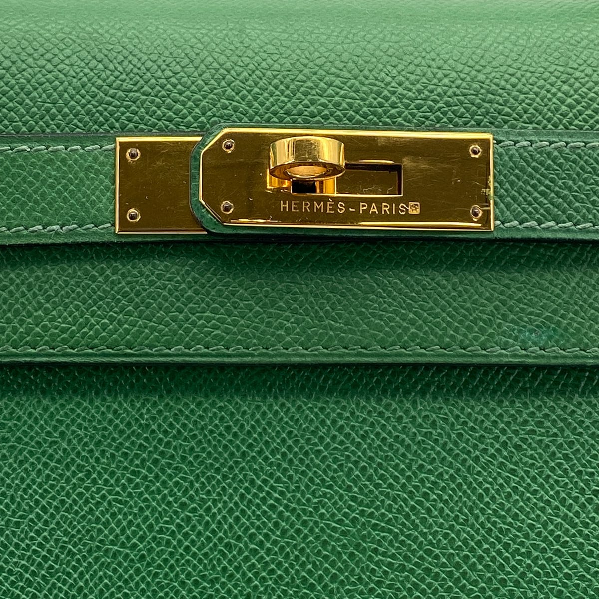 HERMES HERMES KELLY 28 SELLIER VERT COUCHEVEL HAND BAG 1995 CIRCLE Y GOLD HARDWARE 90326189