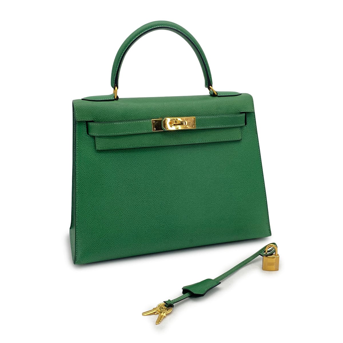 HERMES HERMES KELLY 28 SELLIER VERT COUCHEVEL HAND BAG 1995 CIRCLE Y GOLD HARDWARE 90326189