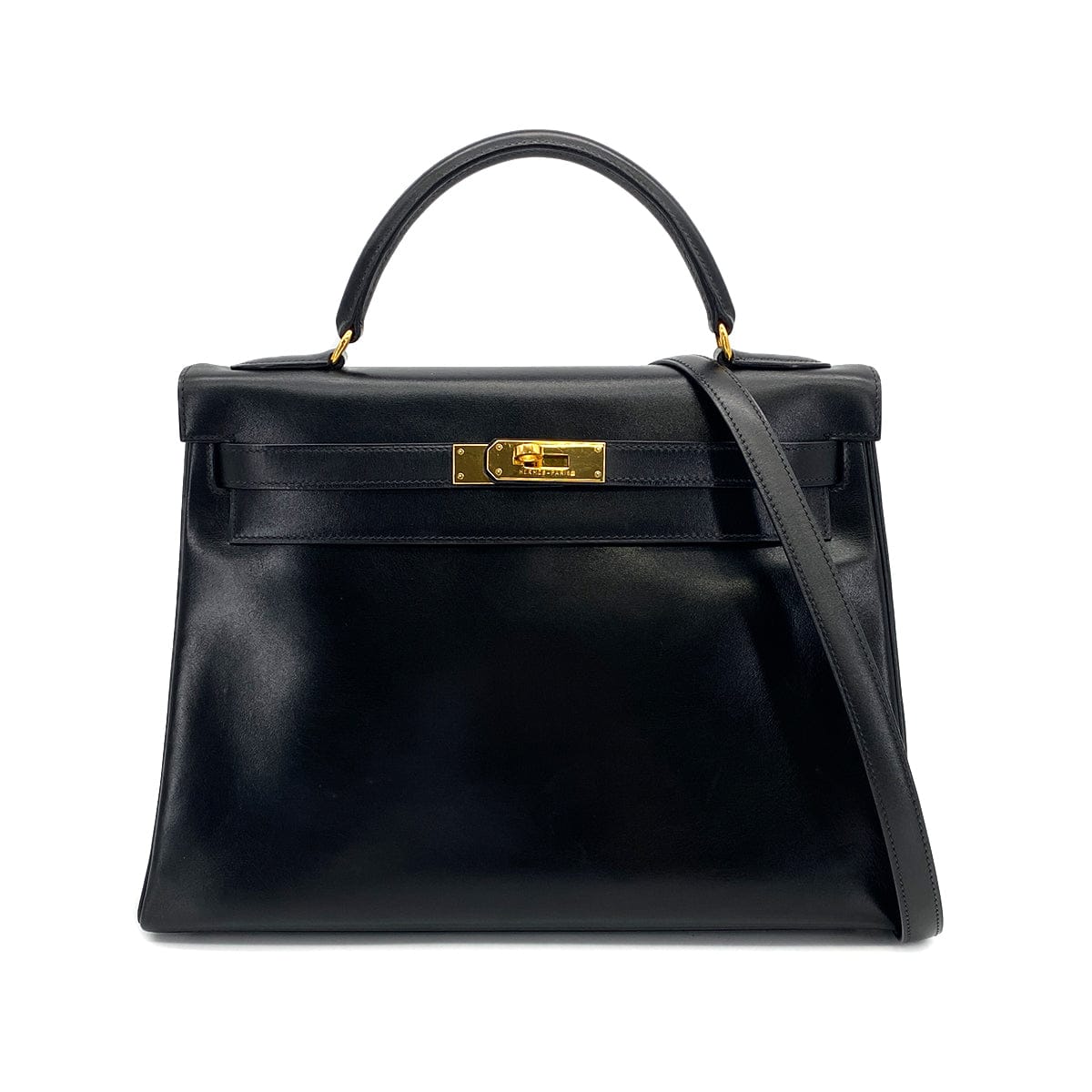 HERMES HERMES KELLY 32 RETOURNE BLACK BOXCALF HAND SHOULDER BAG 1993 CIRCLE W GOLD HARDWARE 90308965