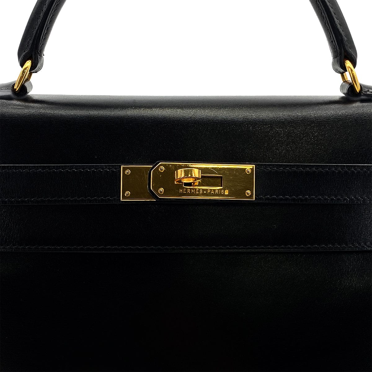 HERMES HERMES KELLY 32 RETOURNE BLACK BOXCALF HAND SHOULDER BAG 1993 CIRCLE W GOLD HARDWARE 90308965