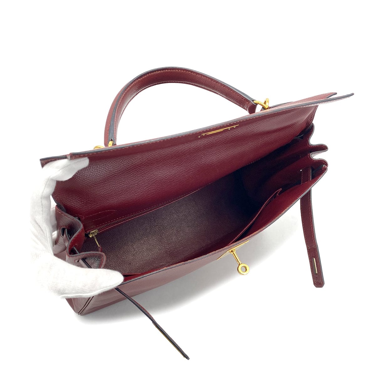 HERMES HERMES KELLY 32 RETOURNE ROUGE H COUCHEVEL HAND BAG 2000 SQUARE D GOLD HARDWARE 90308968