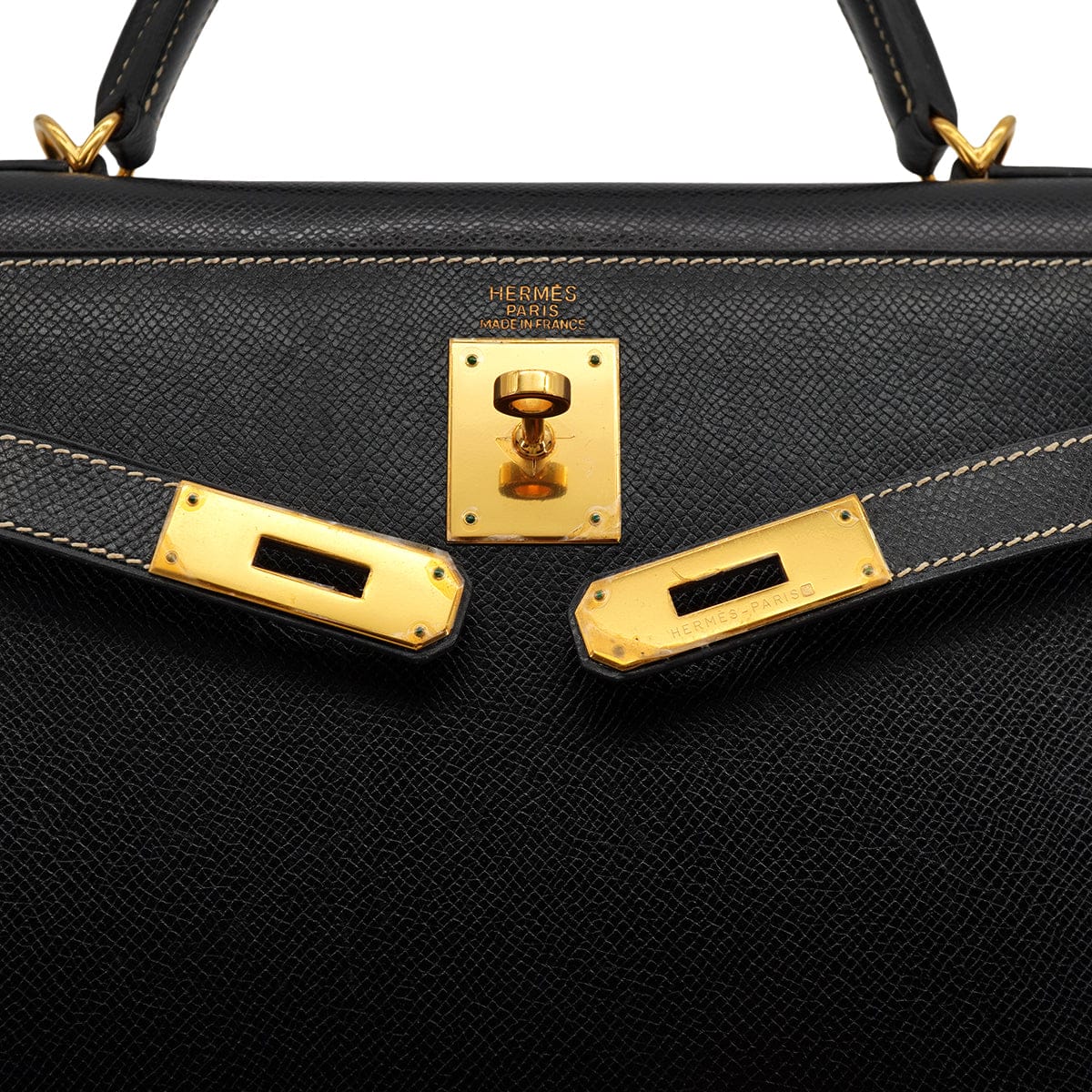HERMES HERMES KELLY 32 SELLIER BLACK LISSE HAND SHOULDER BAG 2001 SQUARE E GOLD HARDWARE 90325808