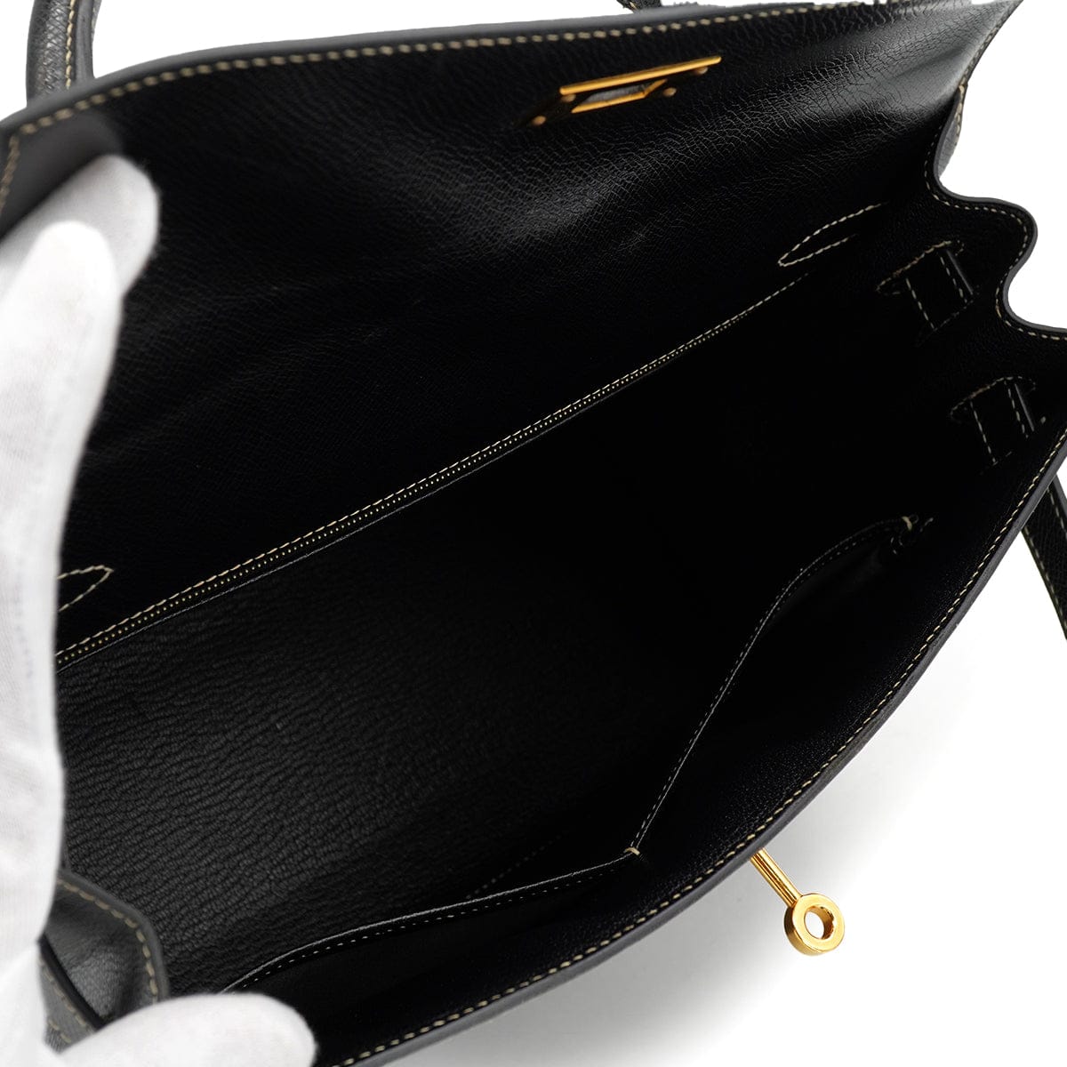 HERMES HERMES KELLY 32 SELLIER BLACK LISSE HAND SHOULDER BAG 2001 SQUARE E GOLD HARDWARE 90325808
