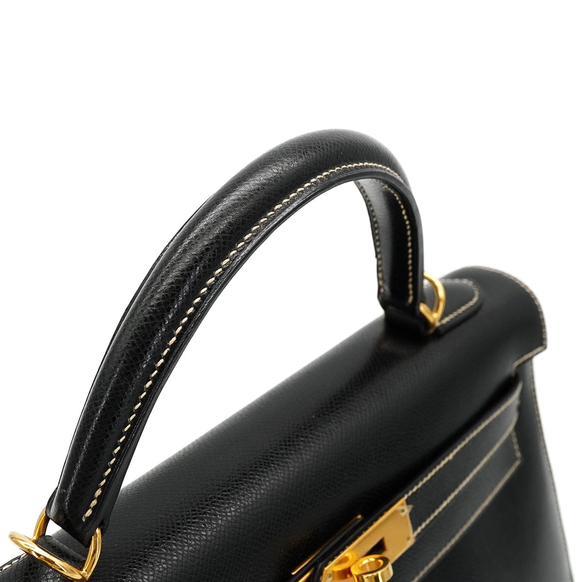 HERMES HERMES KELLY 32 SELLIER BLACK LISSE HAND SHOULDER BAG 2001 SQUARE E GOLD HARDWARE 90325808