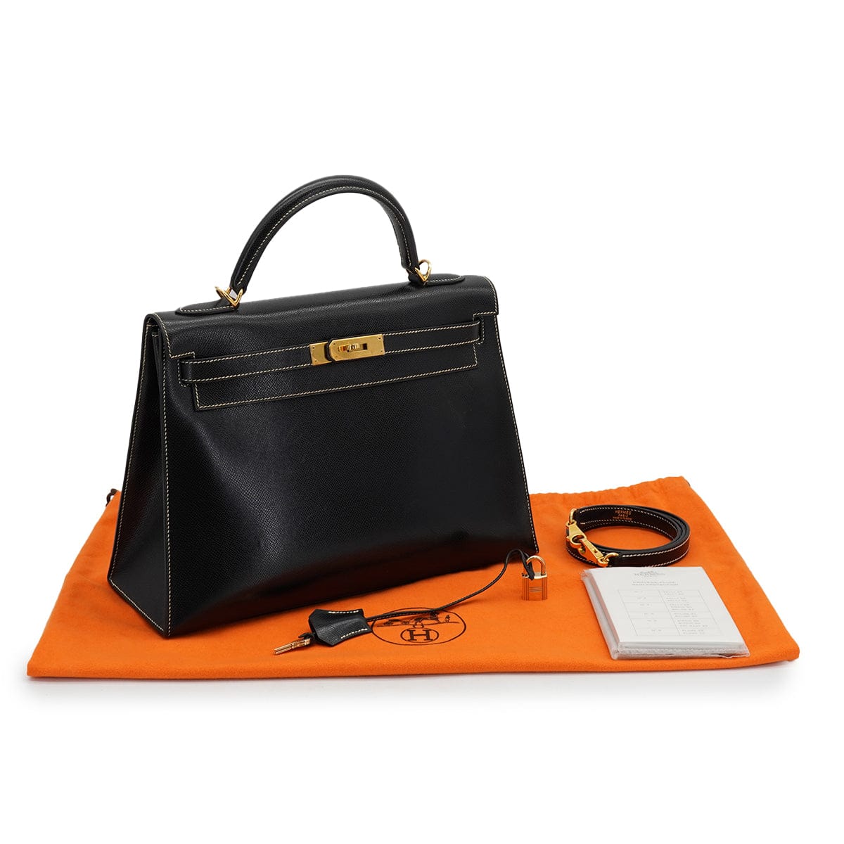 HERMES HERMES KELLY 32 SELLIER BLACK LISSE HAND SHOULDER BAG 2001 SQUARE E GOLD HARDWARE 90325808