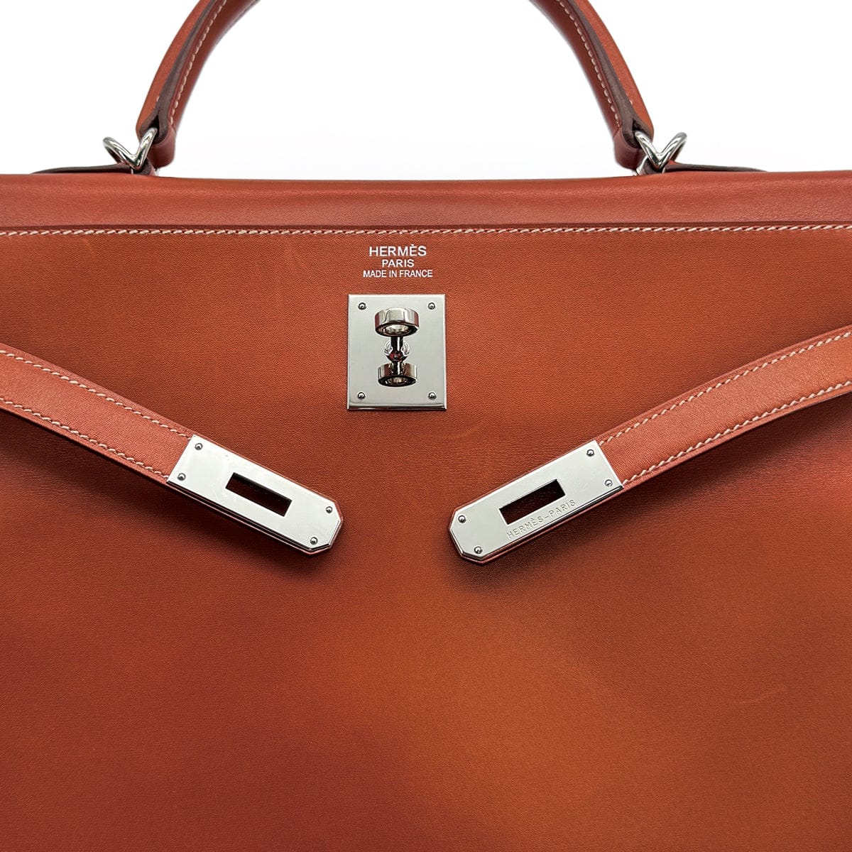 HERMES HERMES KELLY 35 RETOURNE BRICK BOXCALF HAND SHOULDER BAG 2010 SQUARE N PALLADIUM HARDWARE 90310335