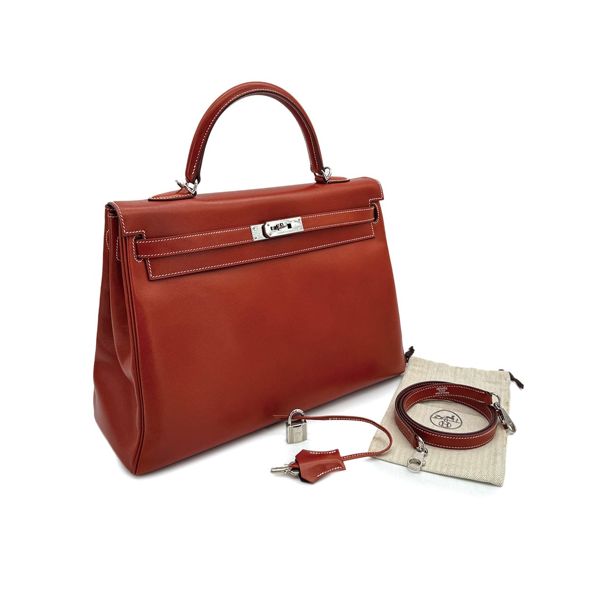 HERMES HERMES KELLY 35 RETOURNE BRICK BOXCALF HAND SHOULDER BAG 2010 SQUARE N PALLADIUM HARDWARE 90310335