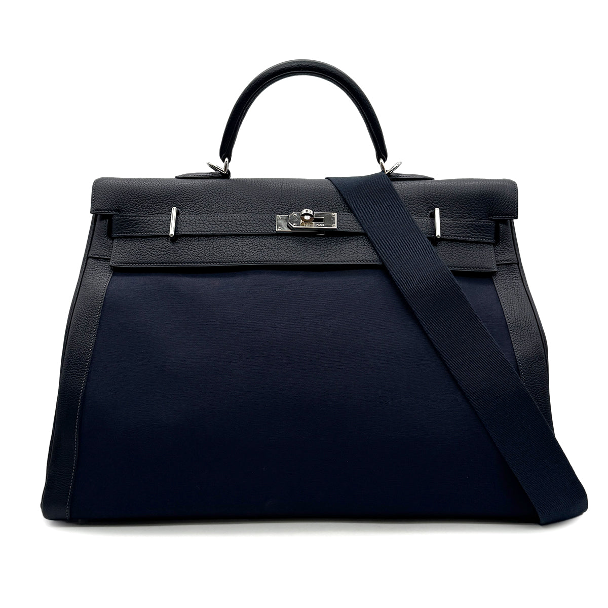 HERMES HERMES KELLY 50 RETOURNE BLUE MARINE TOGO TOILE OFFICIER HAND SHOULDER BAG □F SHW 90299345