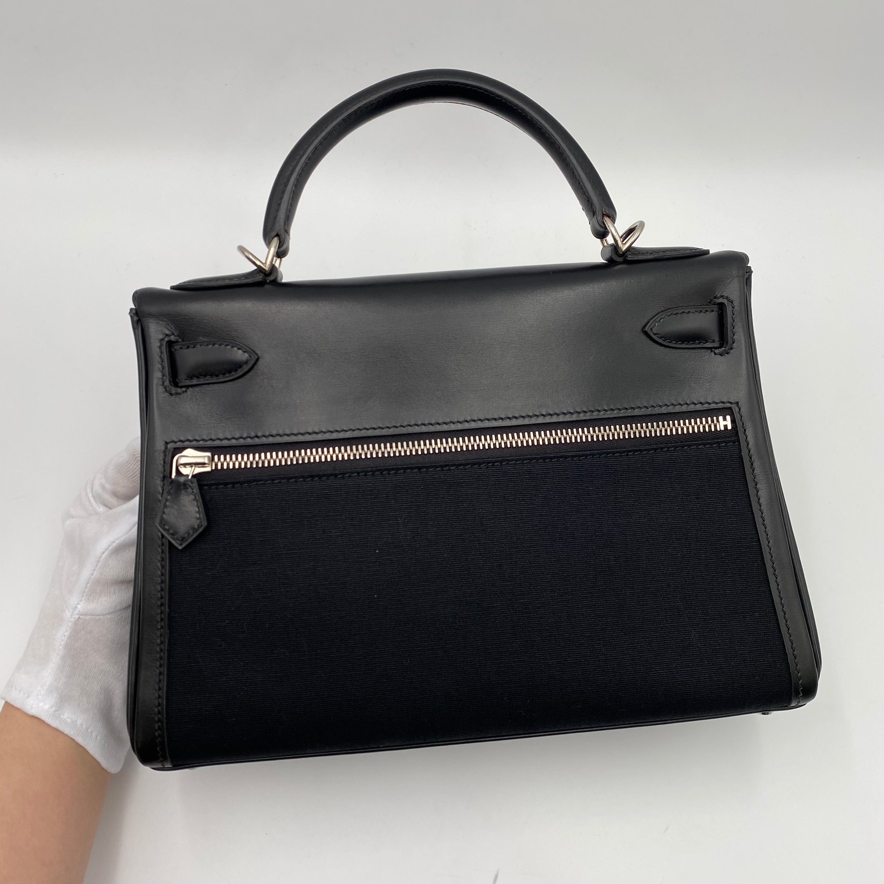 Hermès HERMES KELLY LAKIS 28 BLACK BOXCALF TOILE OFFICIER HAND SHOULDER BAG □J SHW 90224703