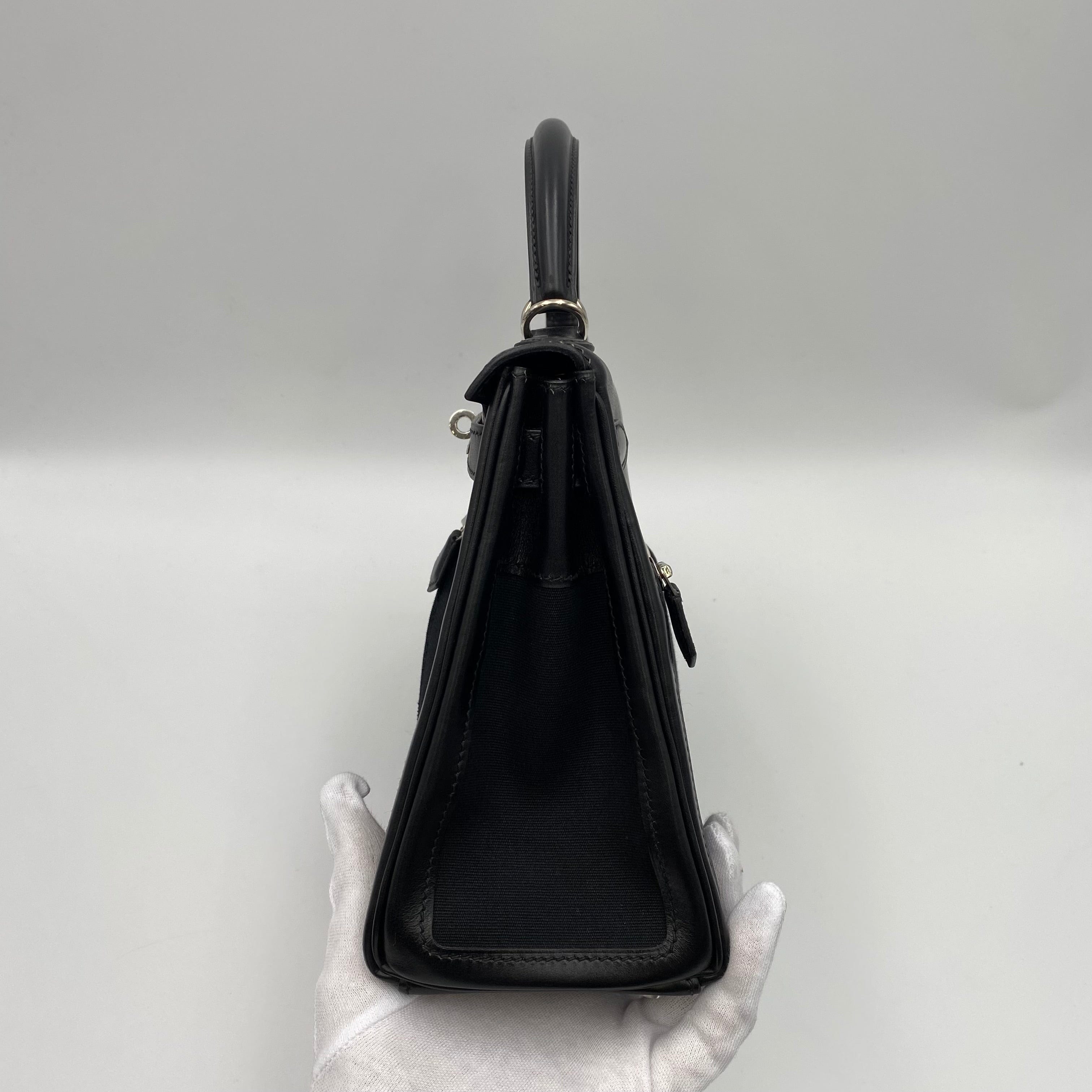 Hermès HERMES KELLY LAKIS 28 BLACK BOXCALF TOILE OFFICIER HAND SHOULDER BAG □J SHW 90224703