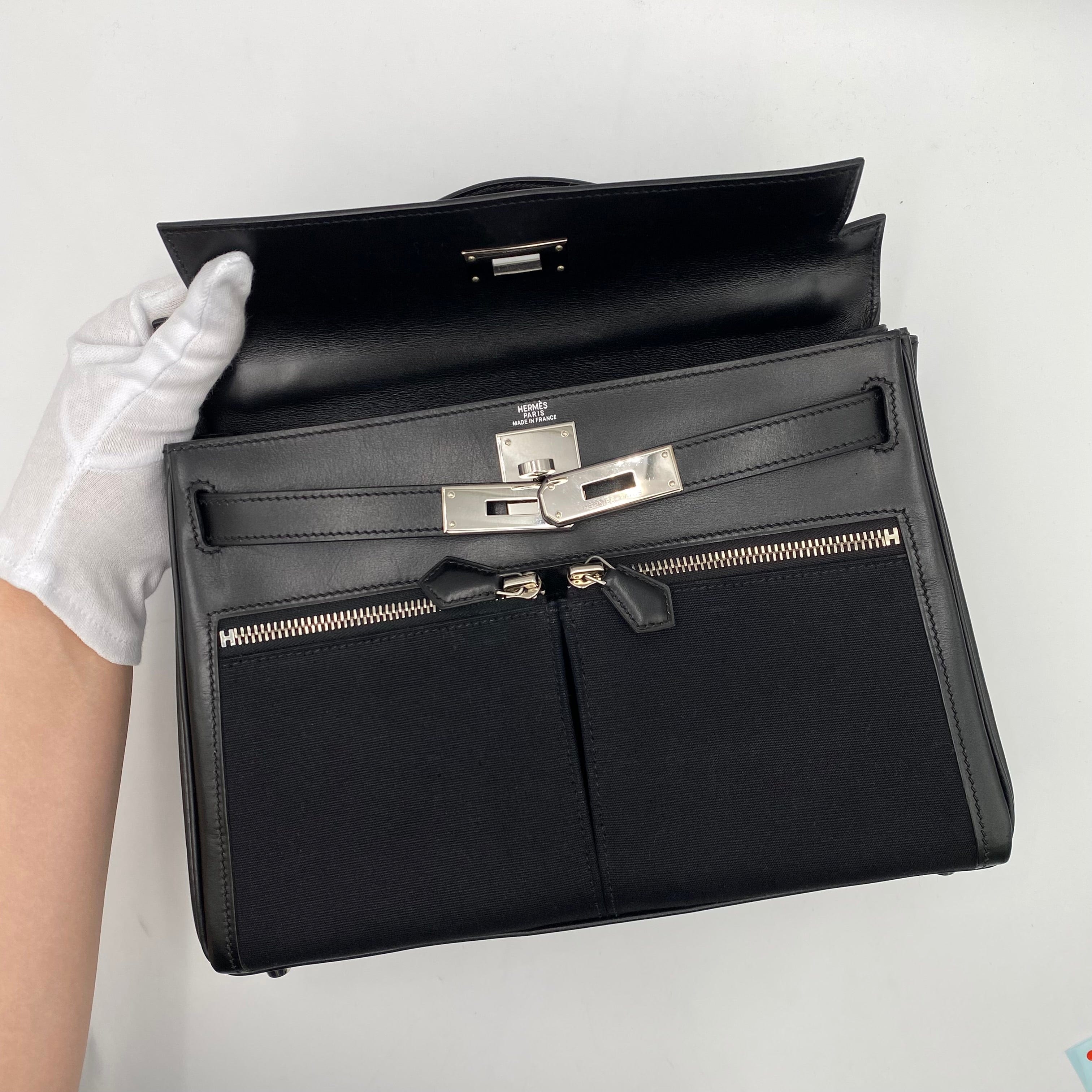 Hermès HERMES KELLY LAKIS 28 BLACK BOXCALF TOILE OFFICIER HAND SHOULDER BAG □J SHW 90224703
