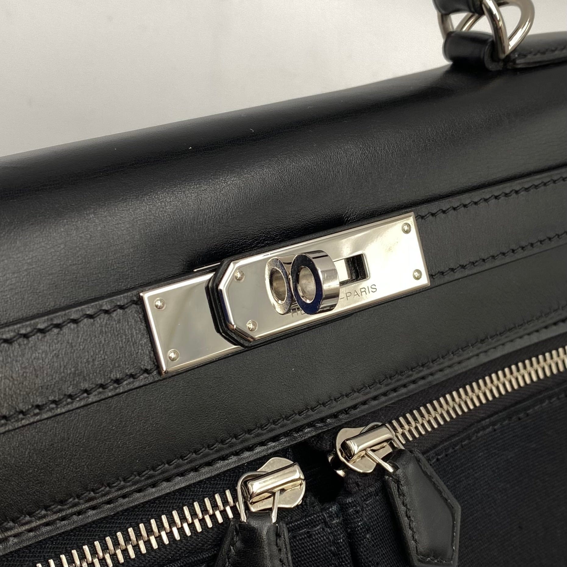 Hermès HERMES KELLY LAKIS 28 BLACK BOXCALF TOILE OFFICIER HAND SHOULDER BAG □J SHW 90224703