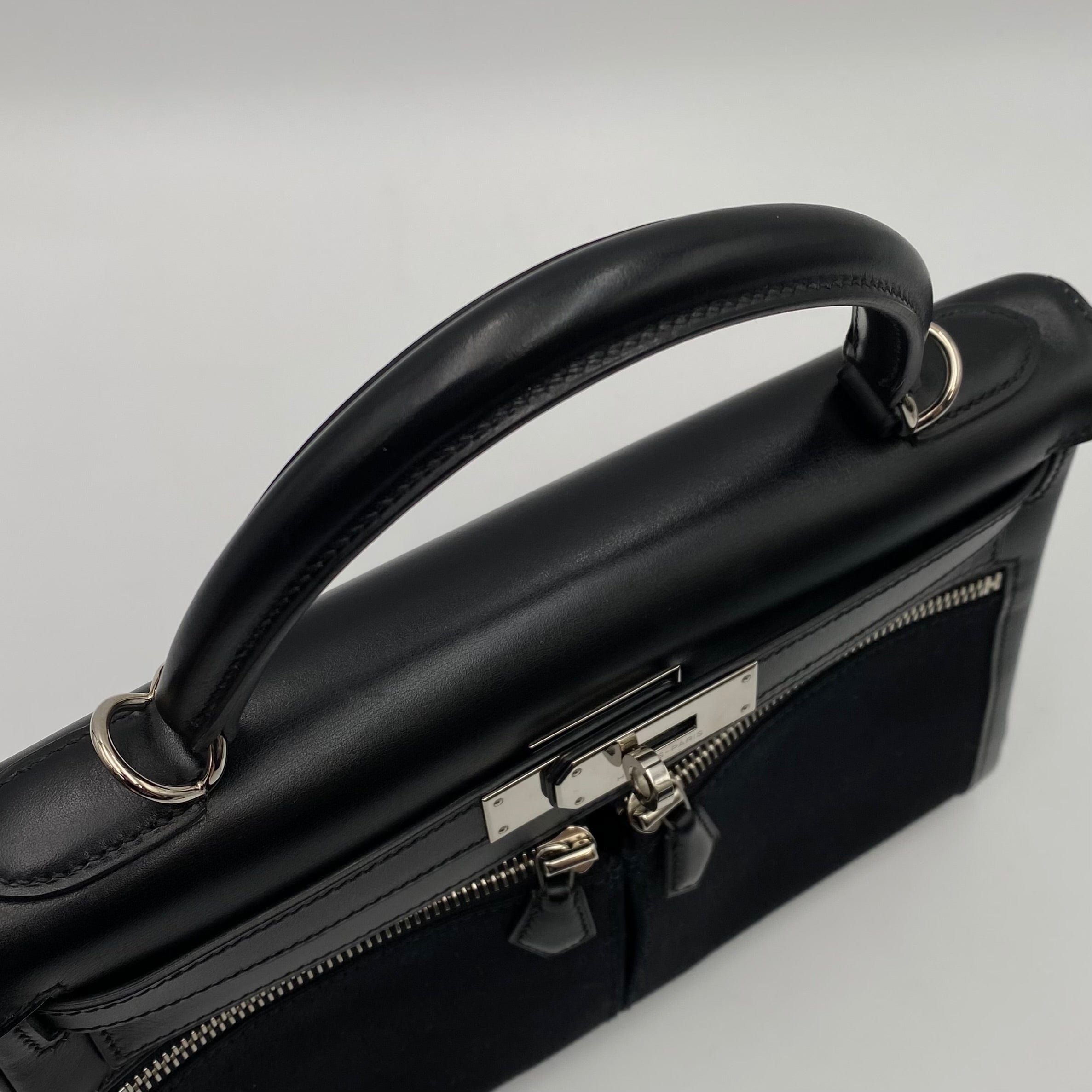 Hermès HERMES KELLY LAKIS 28 BLACK BOXCALF TOILE OFFICIER HAND SHOULDER BAG □J SHW 90224703
