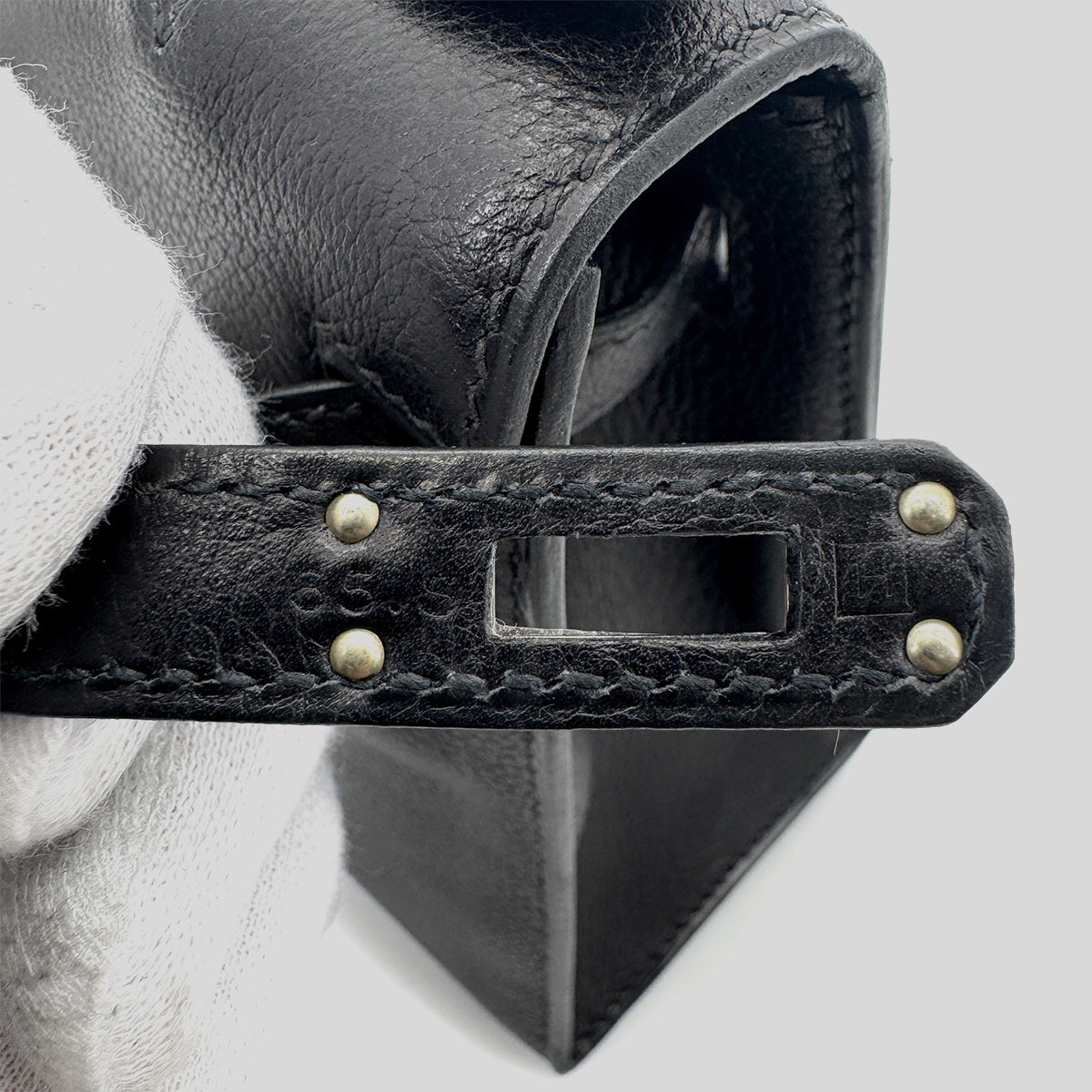 Hermès HERMES KELLY POCHETTE SELLIER BLACK EVERGRAIN HAND BAG □H PALLADIUM HARDWARE 90267766