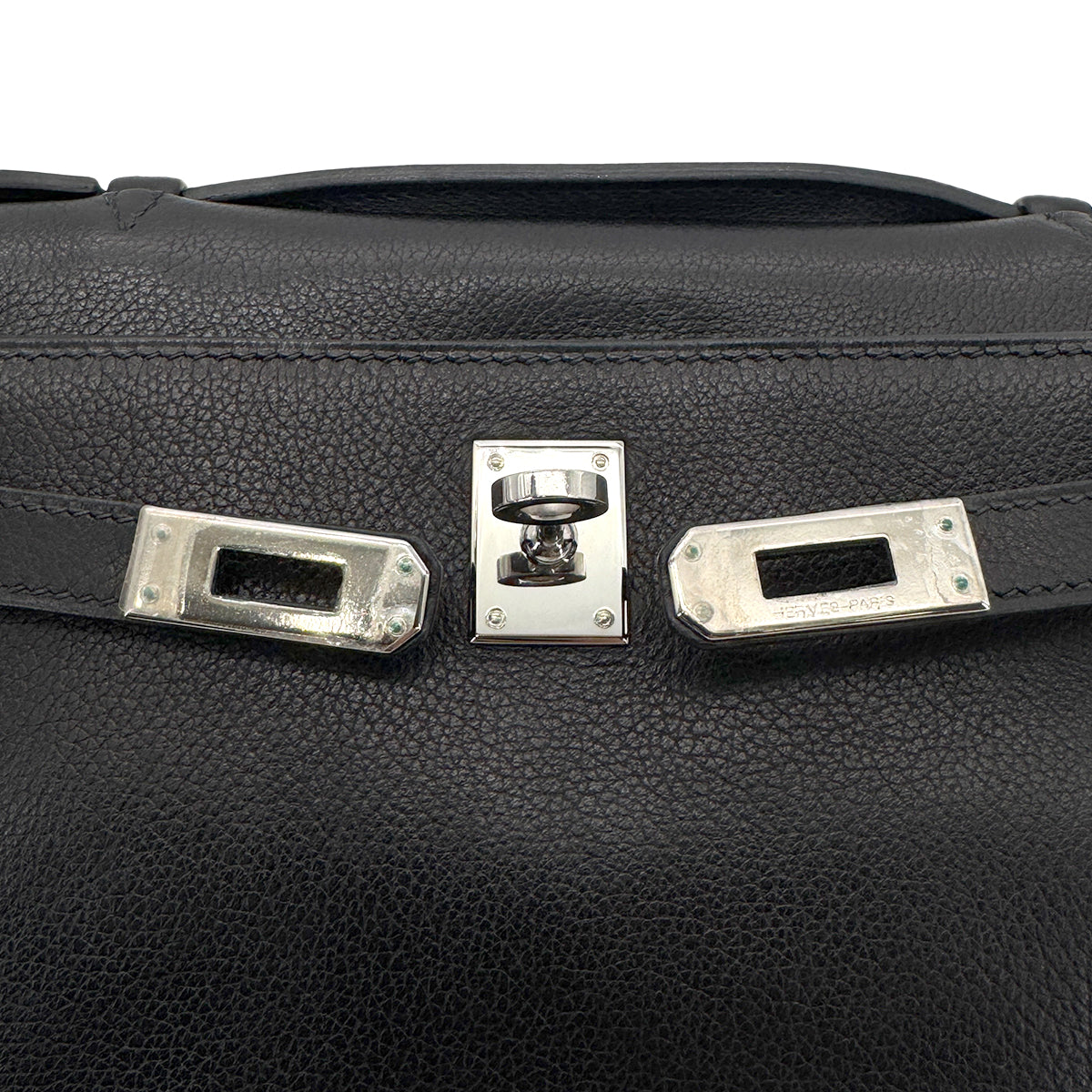 Hermès HERMES KELLY POCHETTE SELLIER BLACK EVERGRAIN HAND BAG □H PALLADIUM HARDWARE 90267766